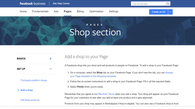 facebook page shop