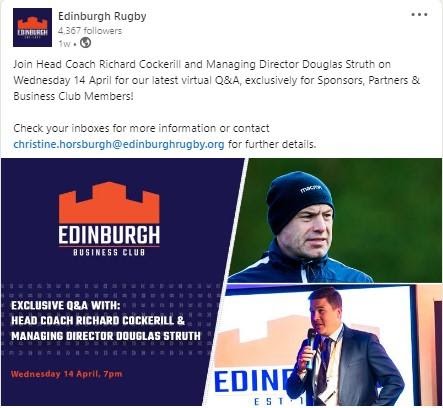 Edinburgh Rugby post